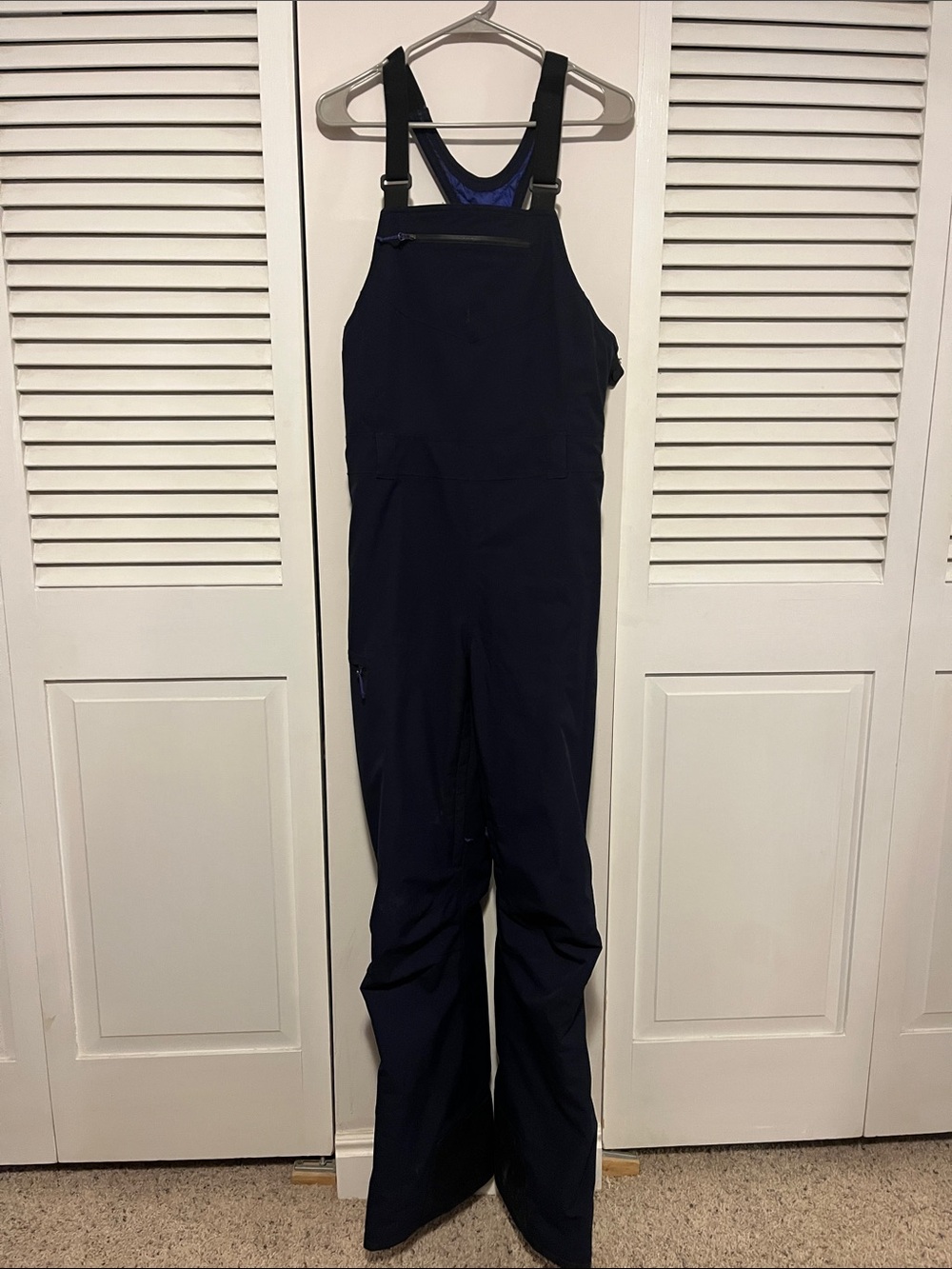 Eddie Bauer Navy Blue Waterproof Bib Overalls with Black Straps